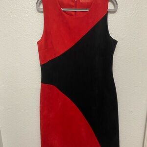 Calvin Klein Asymmetrical Sheath Suede Dress in Black and Red
